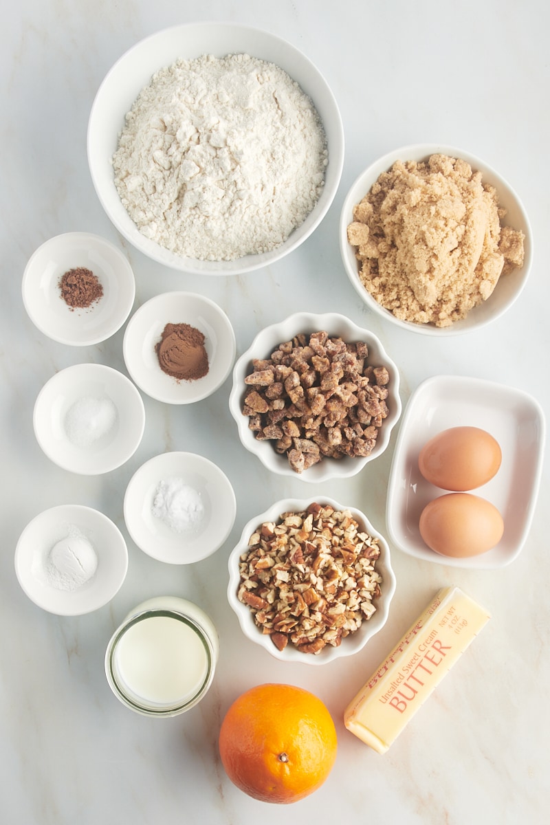 overhead view of ingredients for date nut muffins