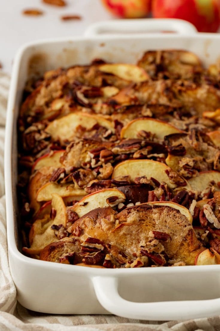 Baking dish of apple cinnamon baked French toast