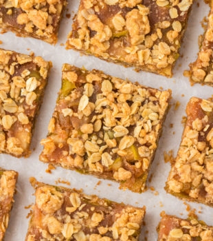 Overhead view of cut caramel apple bars