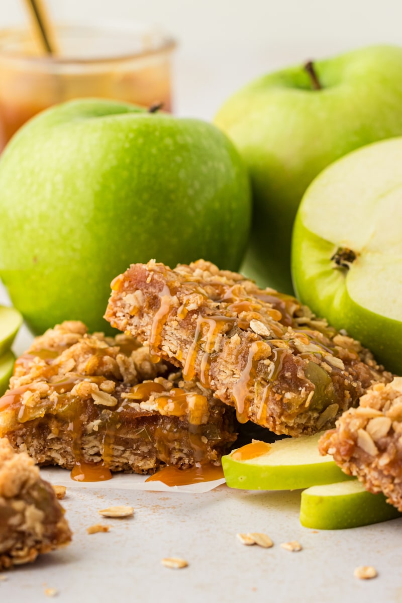 Granny Smith apples and caramel apple bars