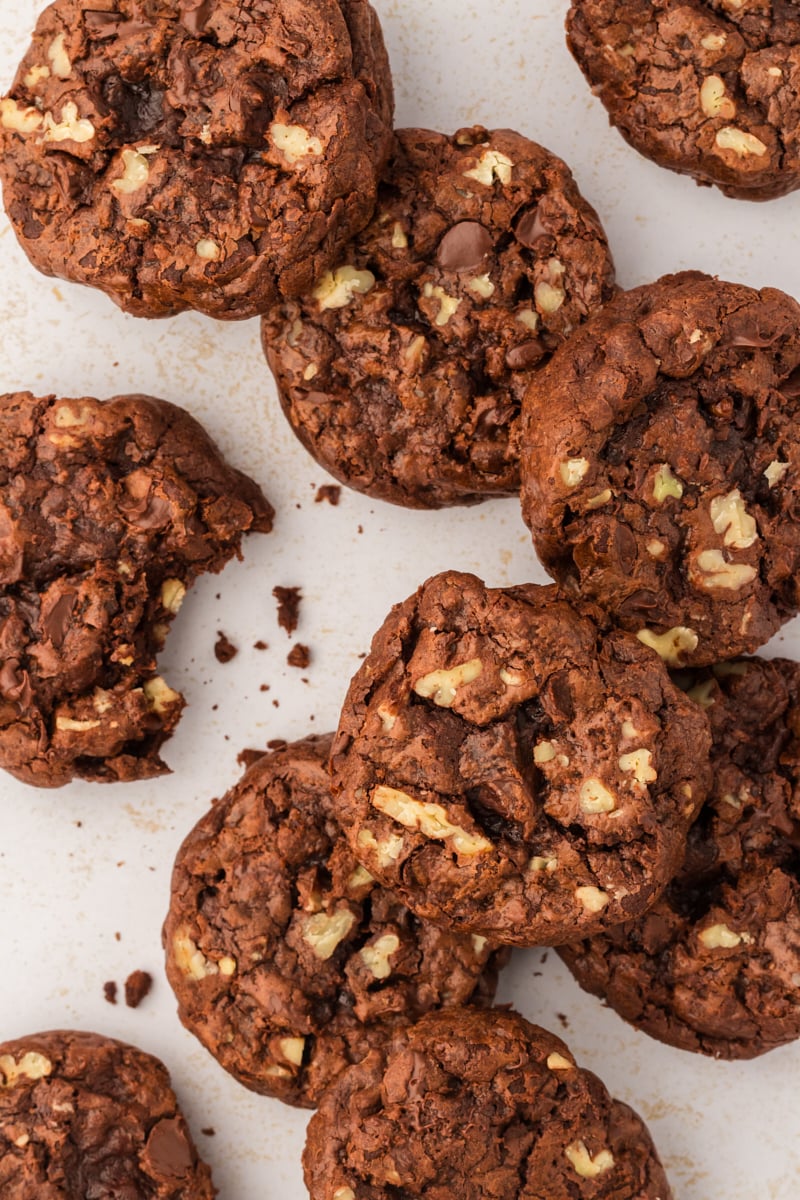 Overhead view of double chocolate cookies