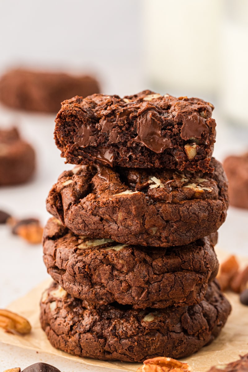 Stack of 4 double chocolate cookies