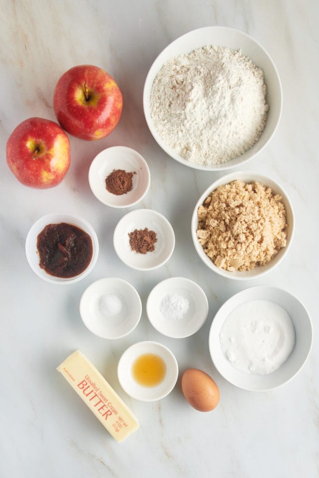 Overhead view of ingredients for apple cookies.