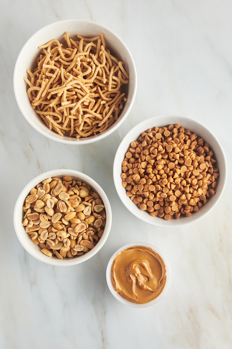 overhead view of ingredients for haystacks