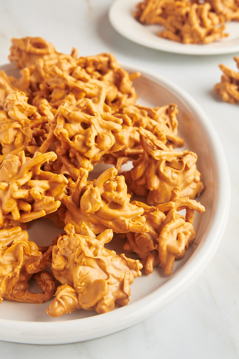 butterscotch Haystacks on an oval white plate