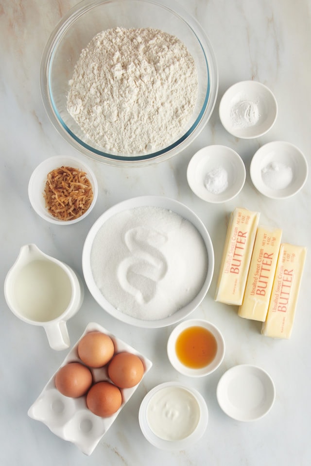 overhead view of ingredients for Louisiana Crunch Cake
