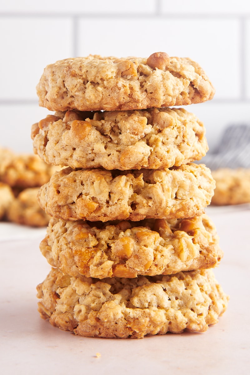 Stack of 5 thick oatmeal butterscotch cookies
