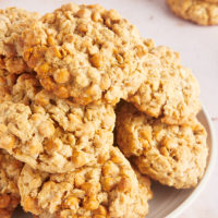 Oatmeal butterscotch cookies stacked on plate