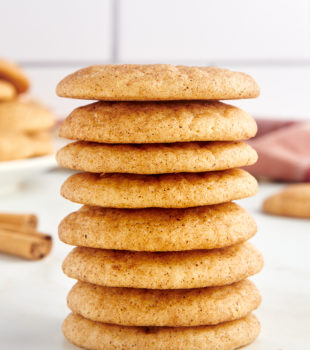 Tall stack of snickerdoodle cookies