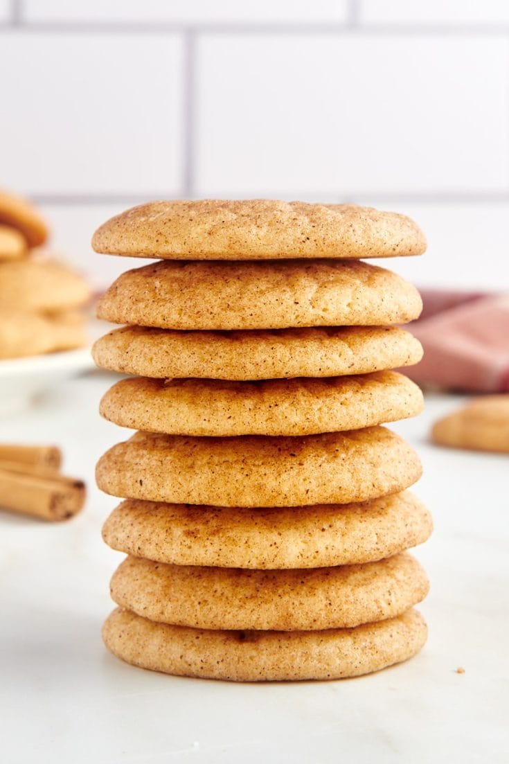 Tall stack of snickerdoodle cookies