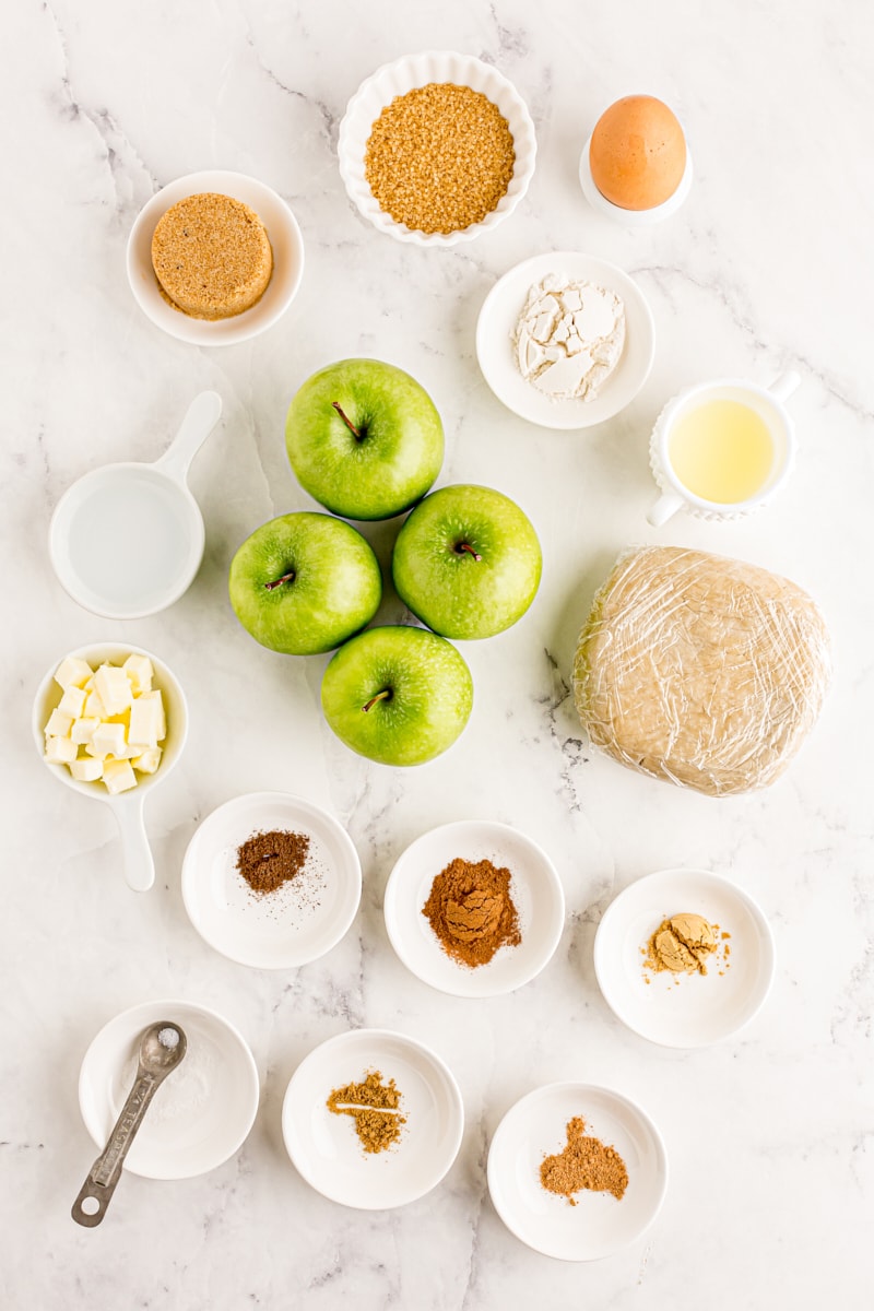 overhead view of ingredients for apple galette