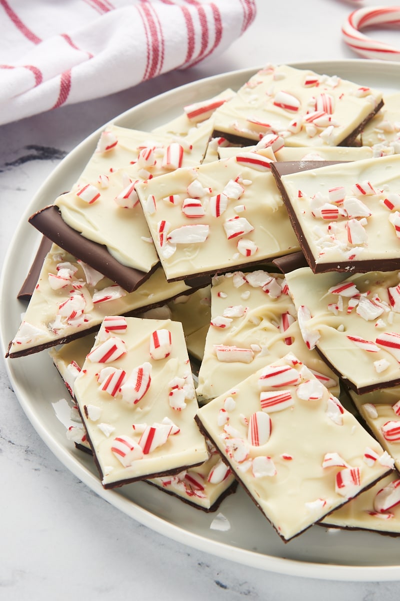 peppermint bark served on a large white plate
