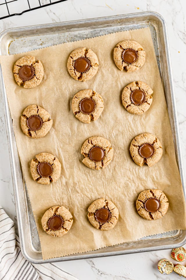 Pan of peanut butter cup cookies