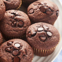 Plate of chocolate chocolate chip muffins