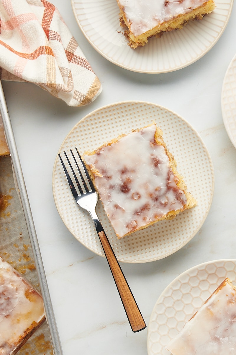 Honey bun cake on plates