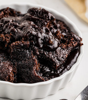 Gooey chocolate cobbler in ramekin