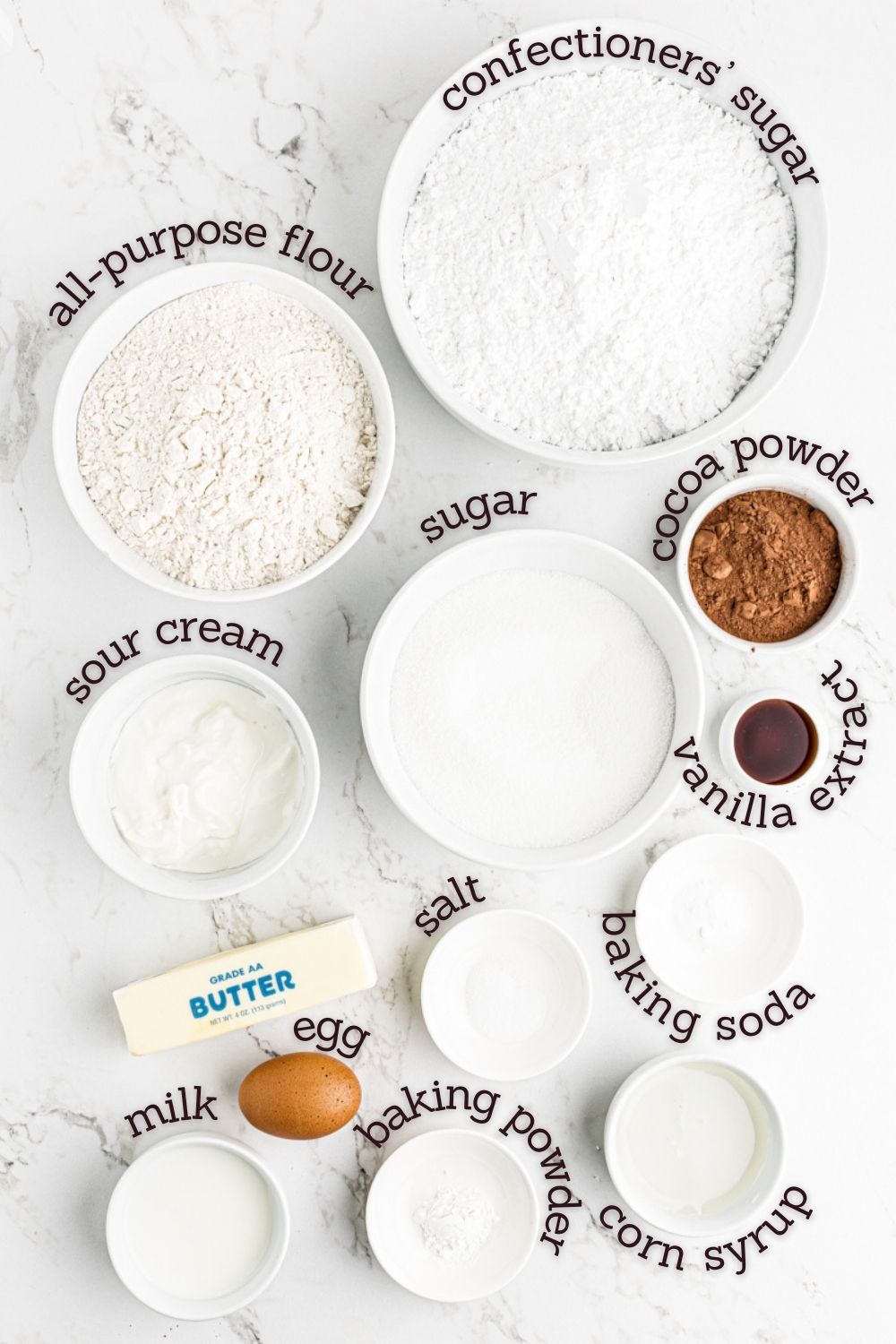 overhead view of ingredients for black and white cookies