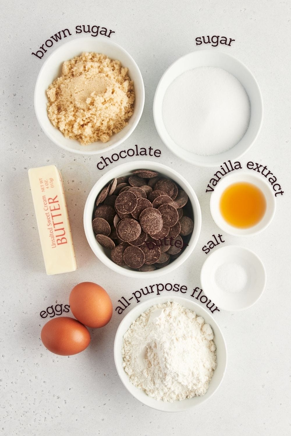 overhead view of ingredients for brownies