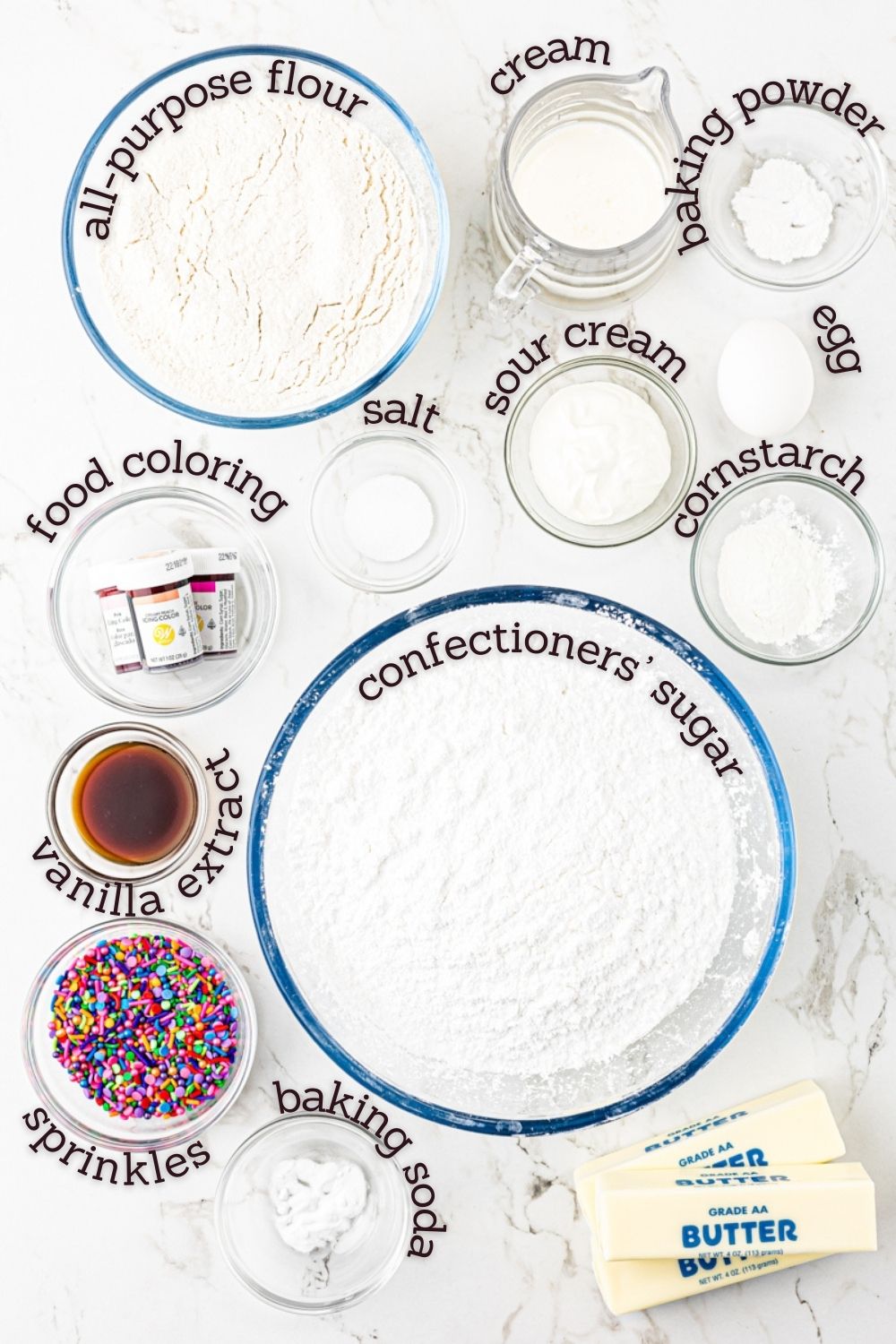 overhead view of ingredients for Lofthouse cookies