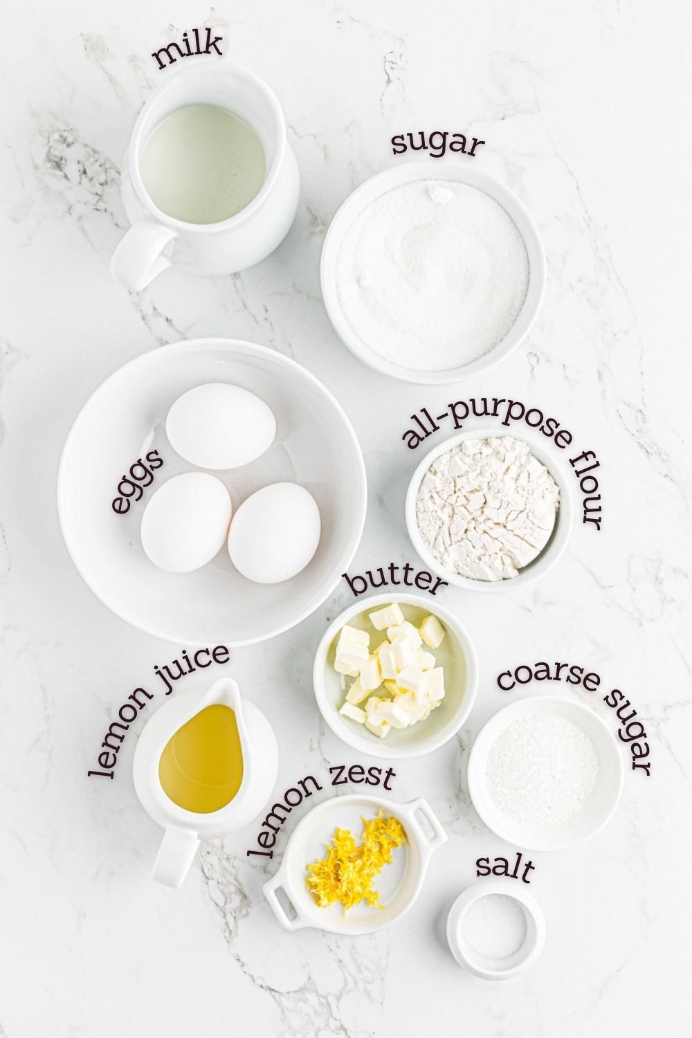 overhead view of ingredients for Meyer lemon pudding cakes