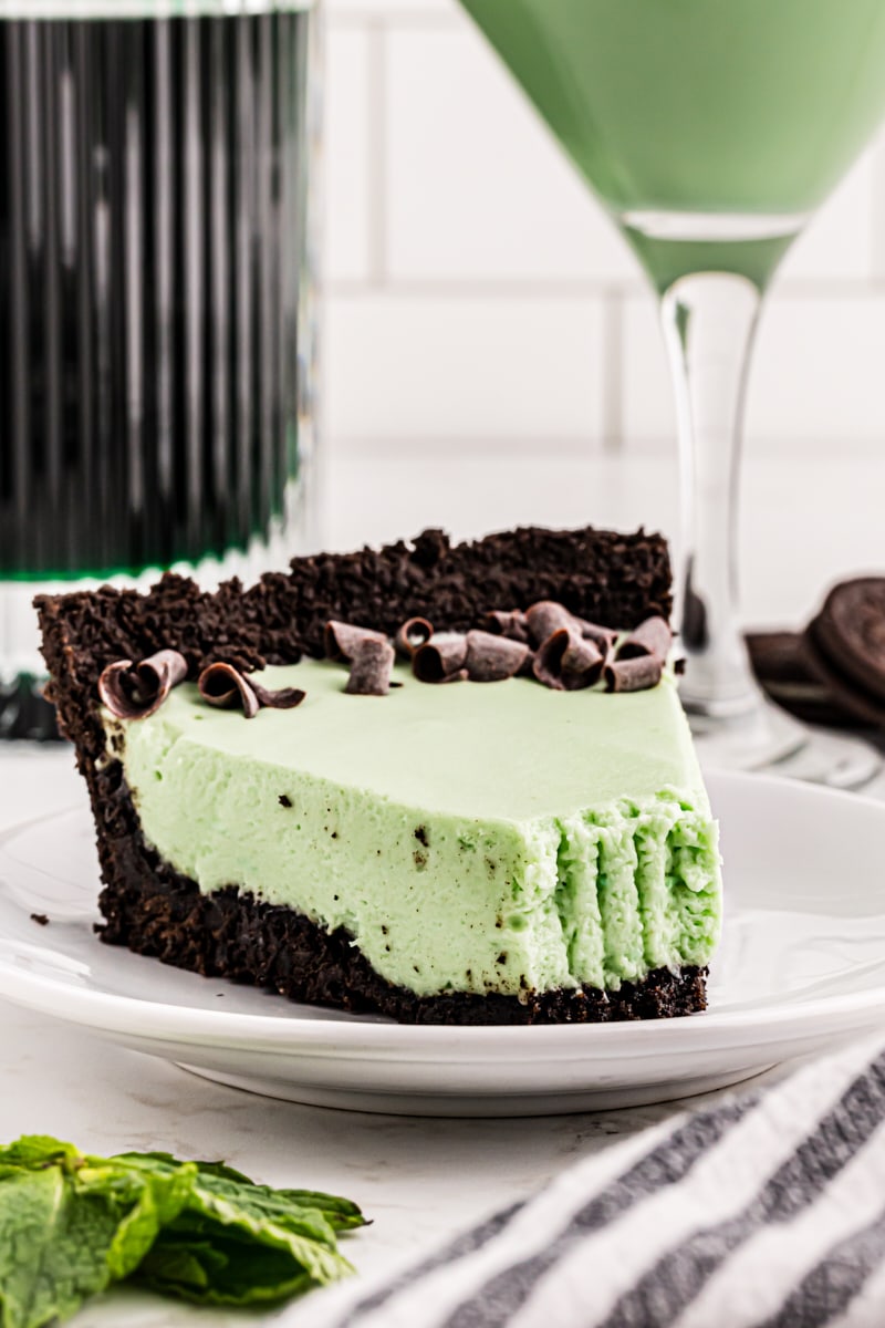 a slice of grasshopper pie with a bite missing