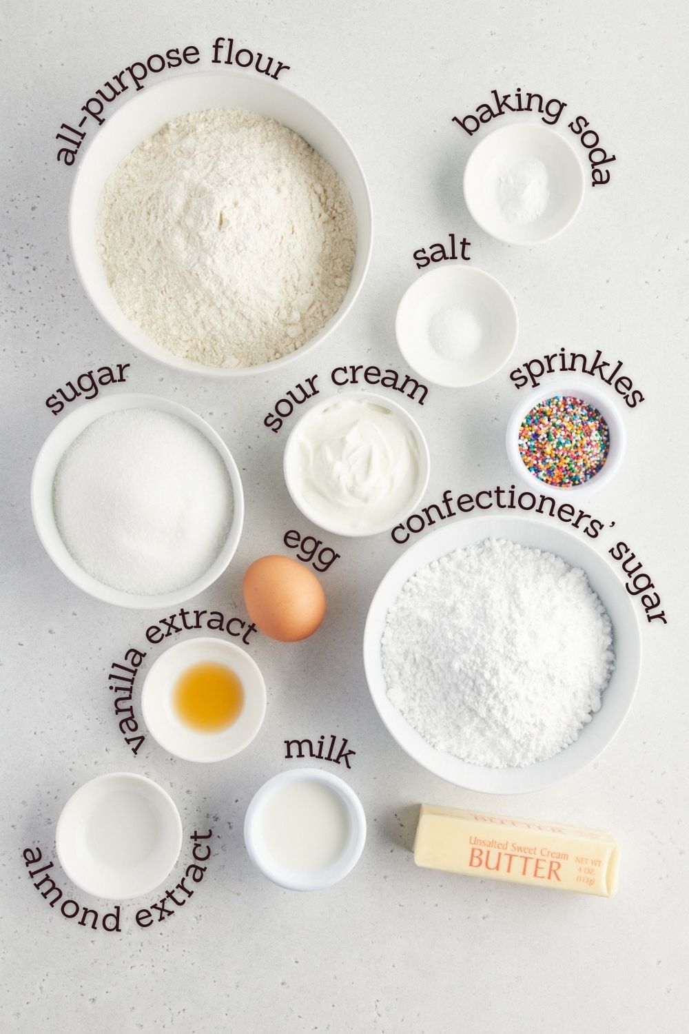 overhead view of ingredients for sour cream cookies