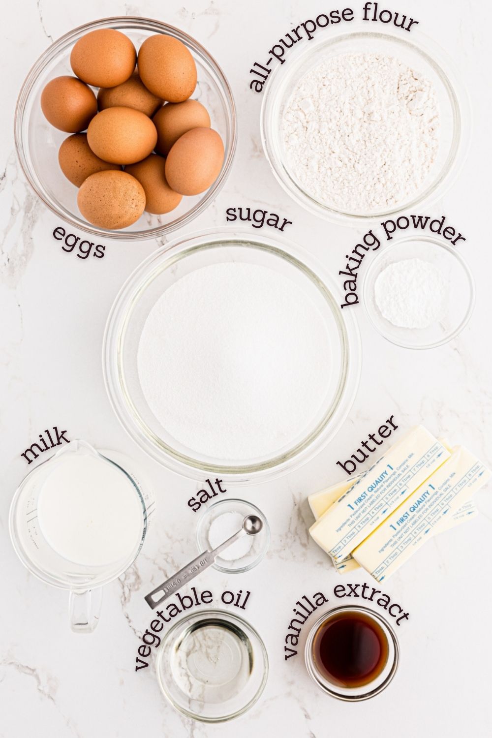 overhead view of ingredients for vanilla cupcakes