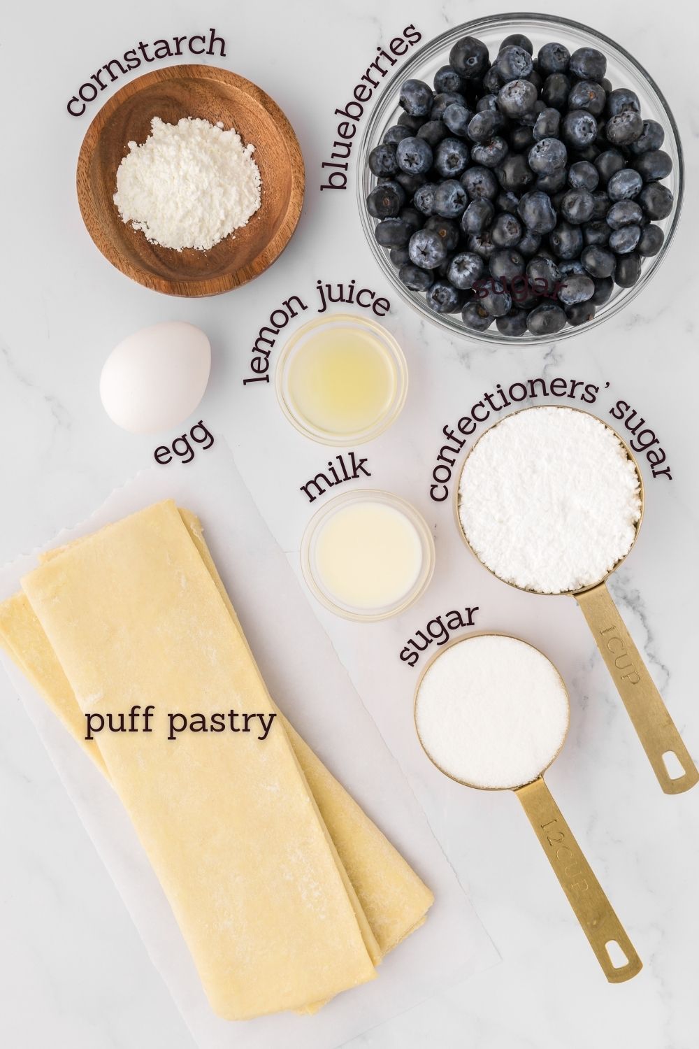 overhead view of ingredients for blueberry toaster strudel