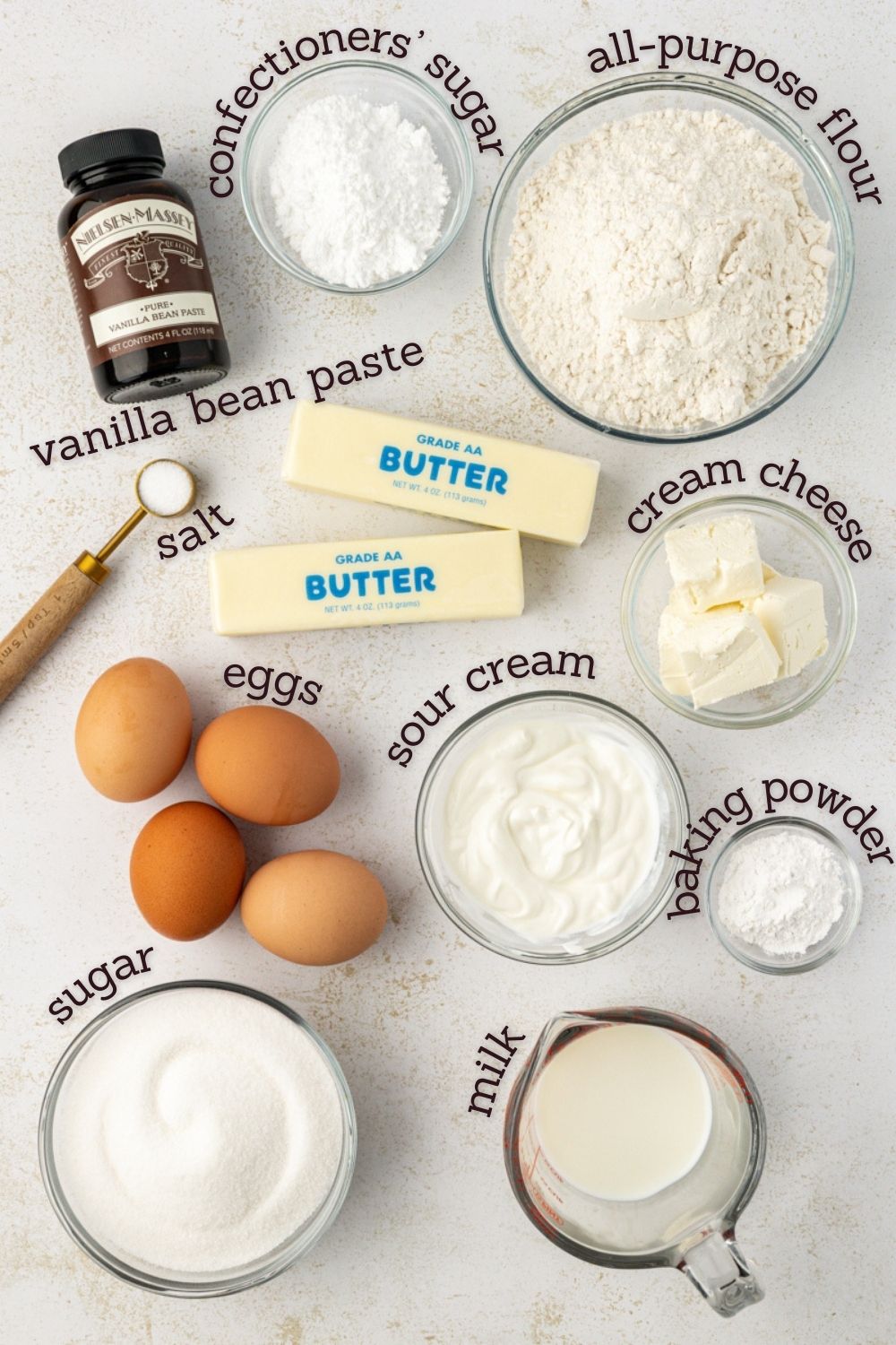 overhead view of ingredients for brown butter pound cake