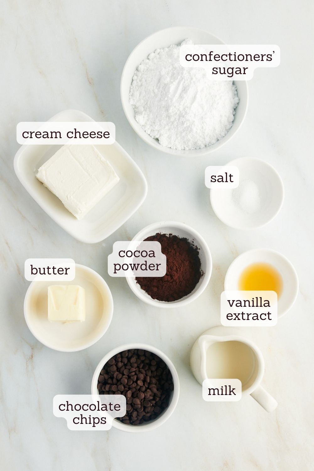 overhead view of ingredients for brownie batter dip