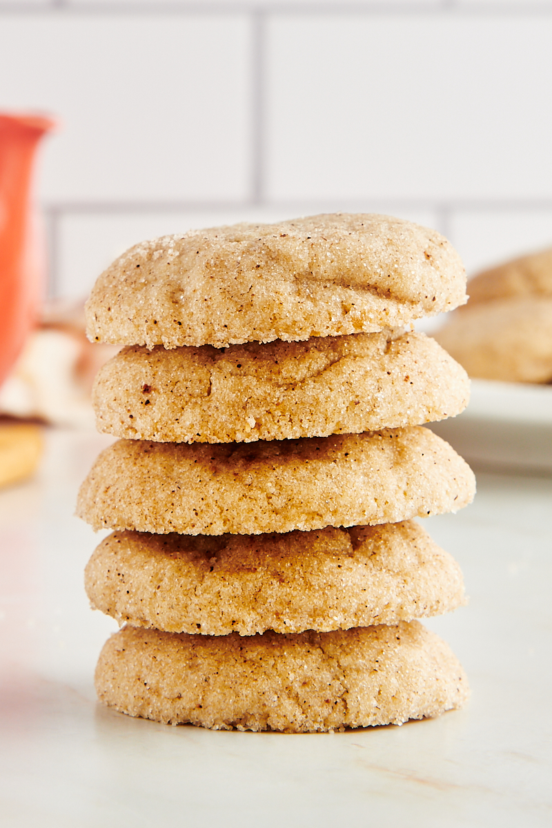 Stack of 5 chai sugar cookies on counter