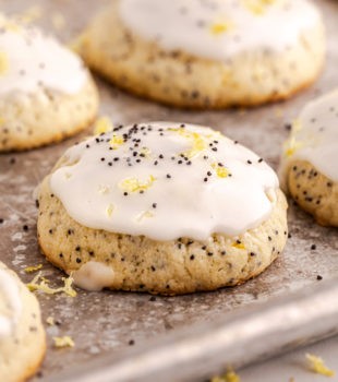 lemon poppy seed cookies on a baking sheet