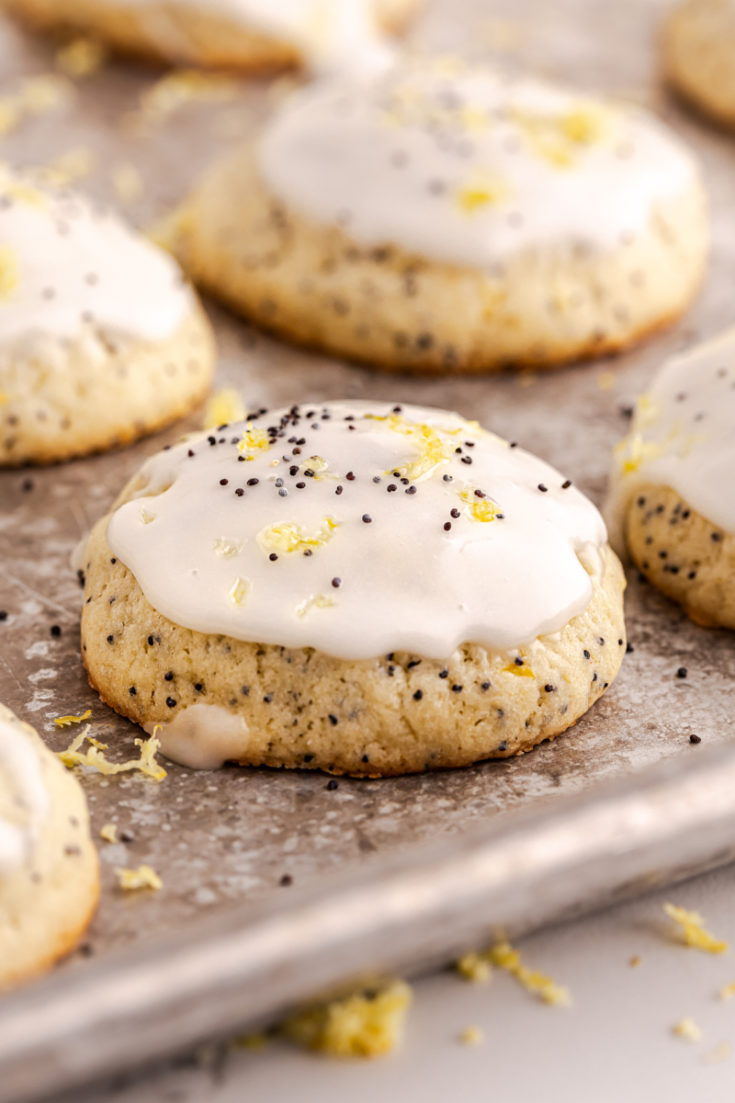 lemon poppy seed cookies on a baking sheet