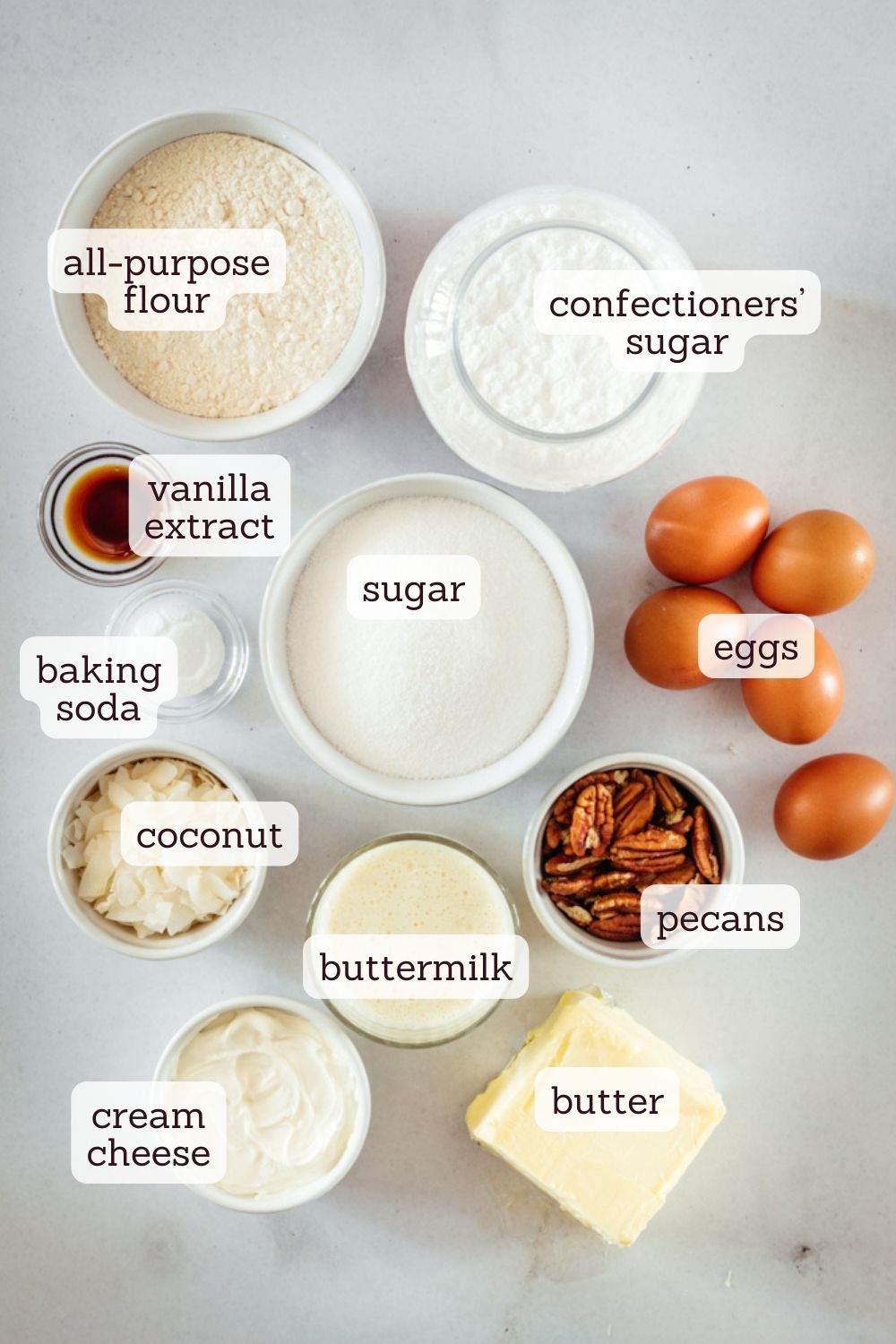 overhead view of ingredients for Italian Cream Cake