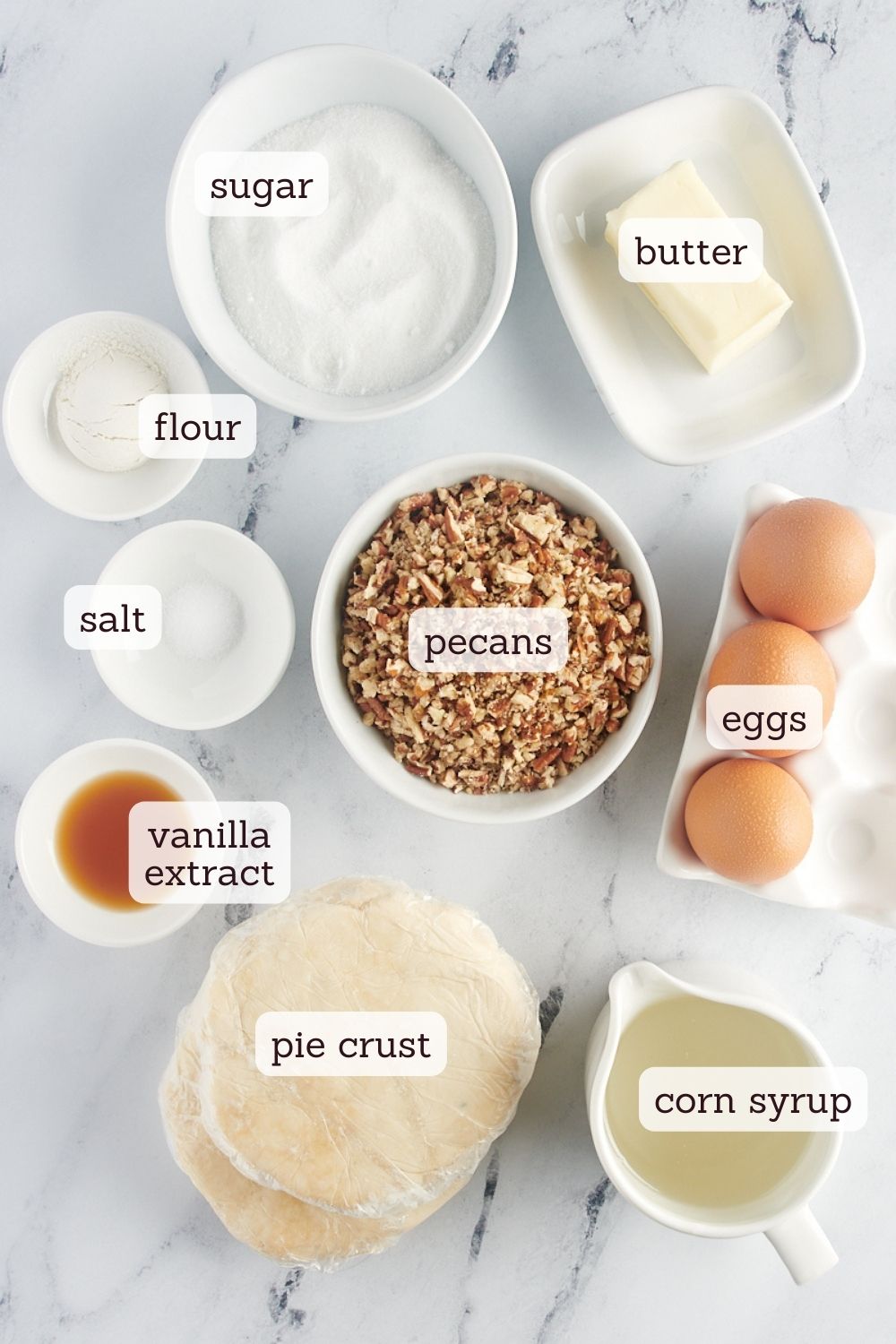 overhead view of ingredients for mini pecan pies