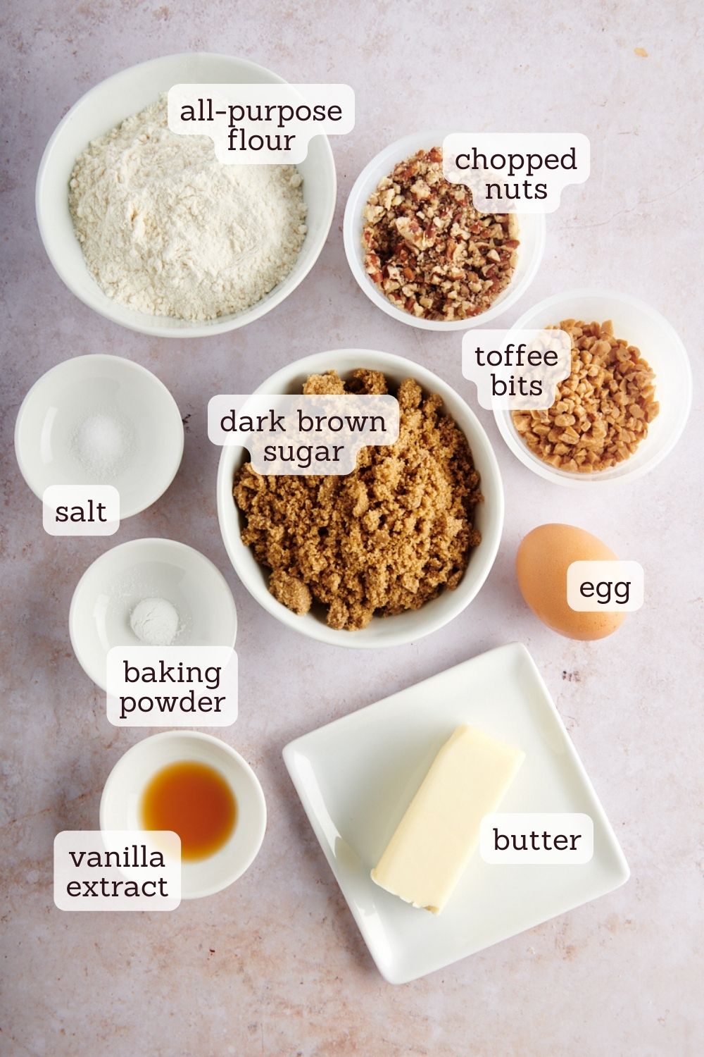 overhead view of ingredients for small batch blondies