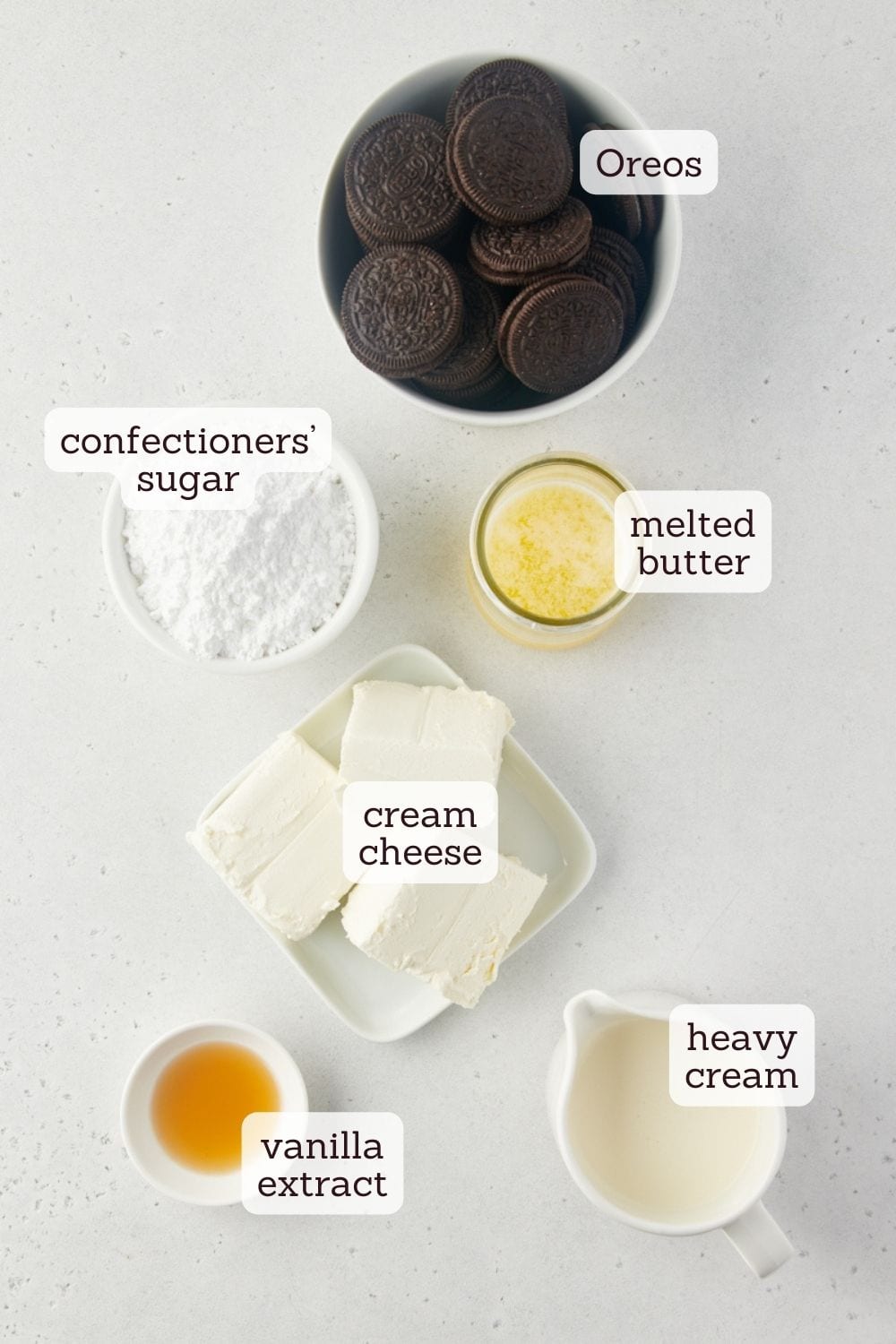 overhead view of ingredients for Oreo pie