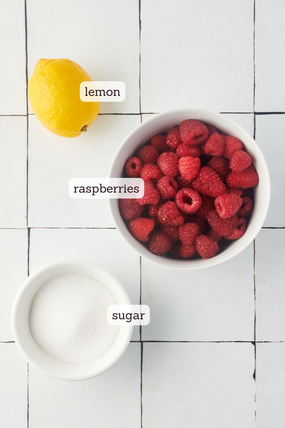 overhead view of ingredients for raspberry coulis