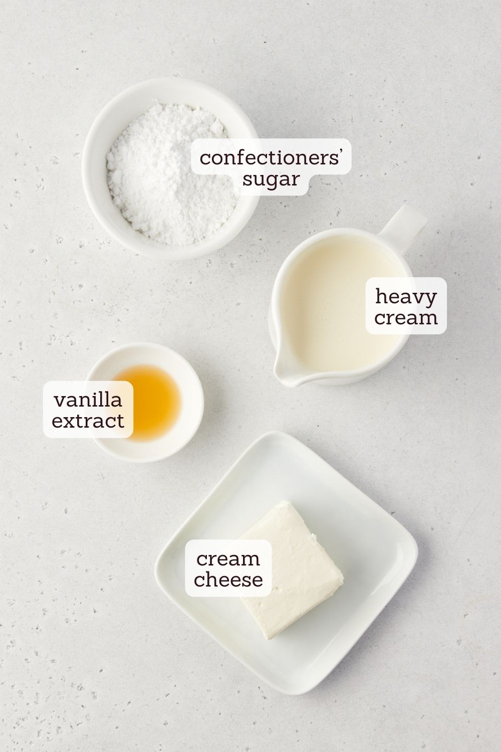 overhead view of ingredients for stabilized whipped cream