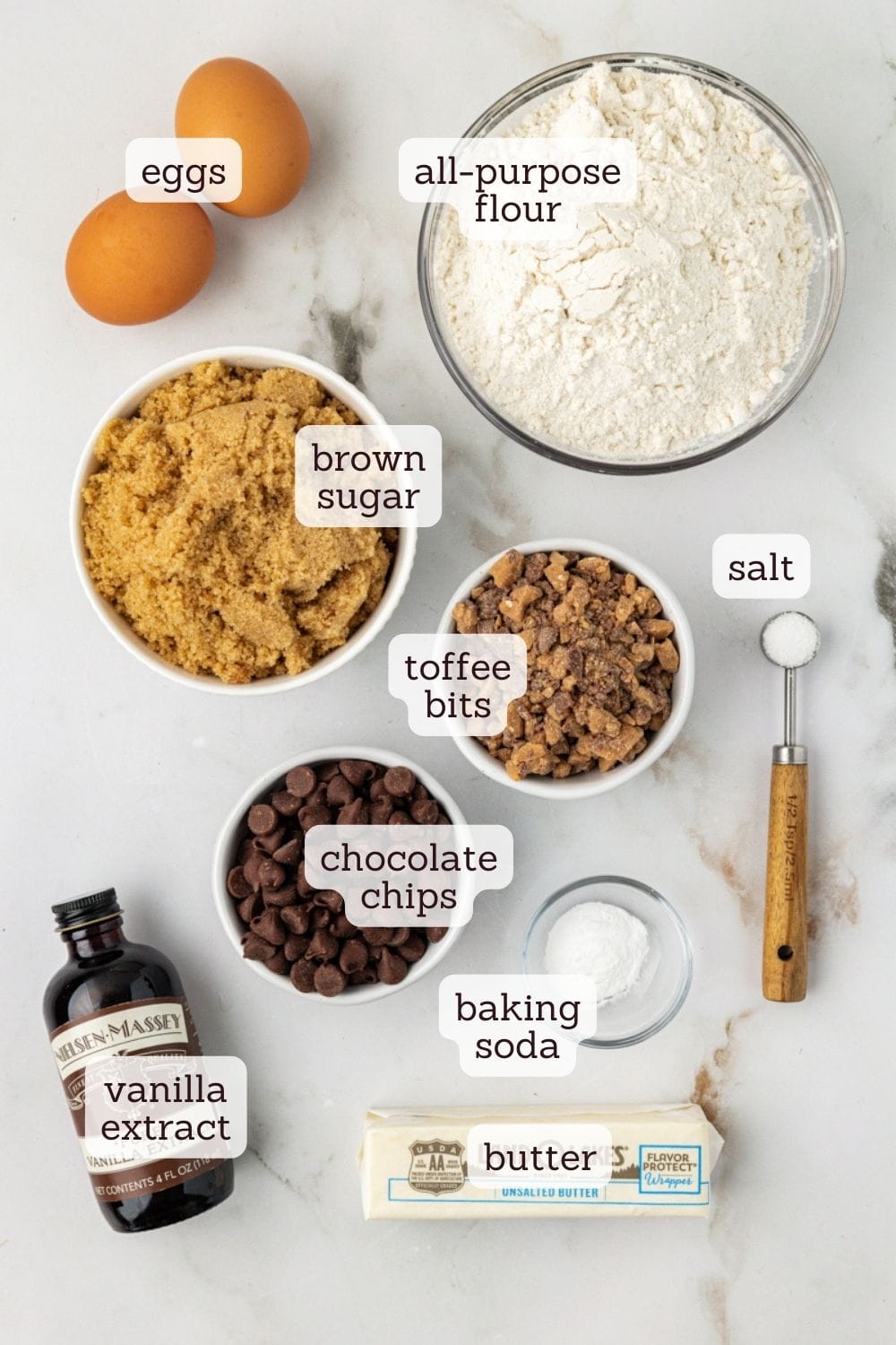 overhead view of ingredients for blondie cupcakes