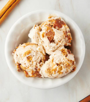 Overhead view of churro ice cream in bowl