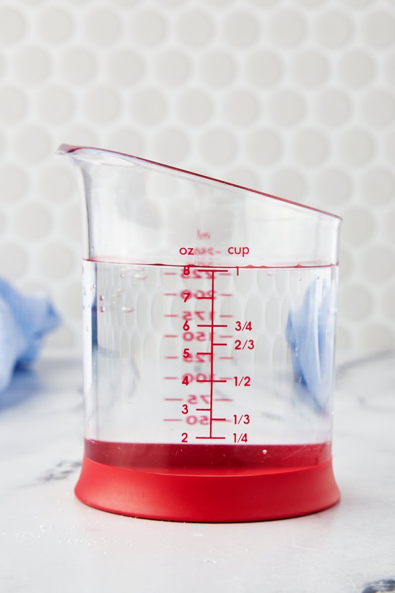 water measured in a liquid measuring cup