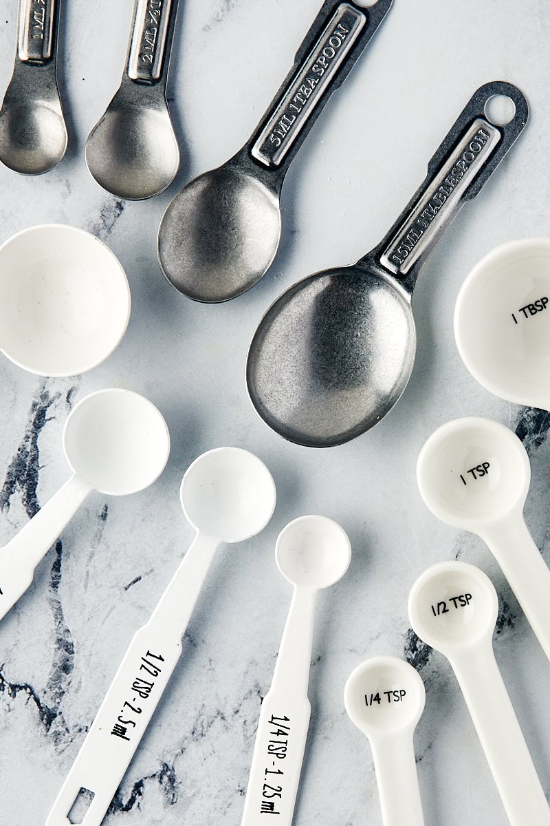 overhead view of various measuring spoons