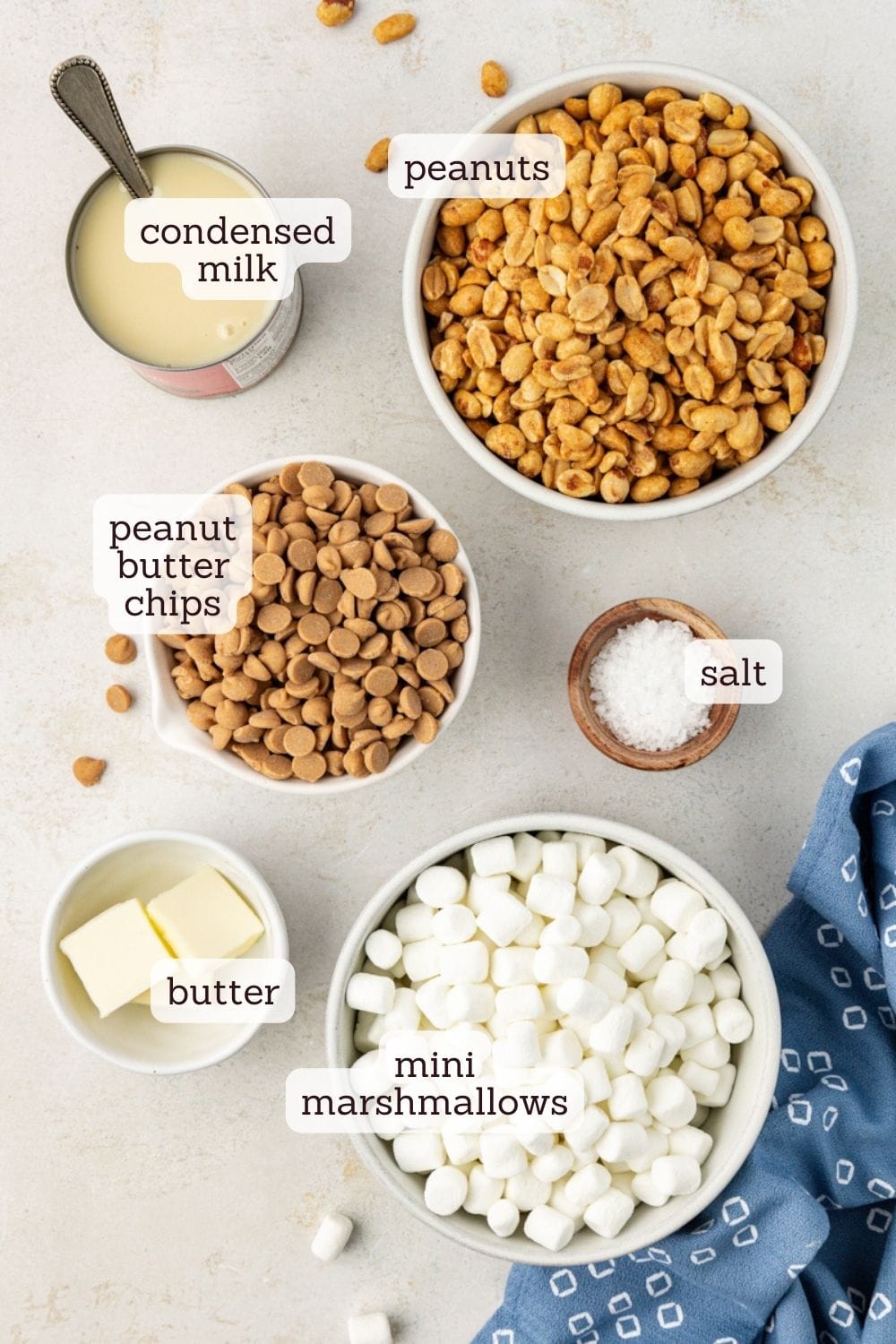 overhead view of ingredients for salted nut squares