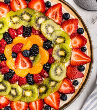 overhead view of fruit pizza