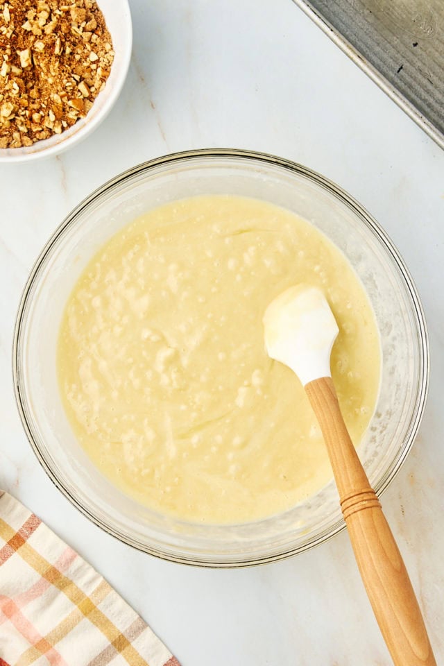 overhead view of mixed quick bread batter