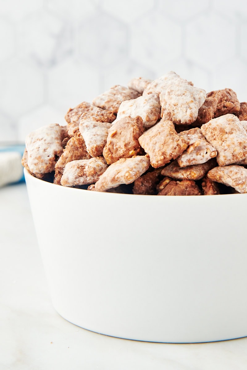 muddy buddies in a white bowl