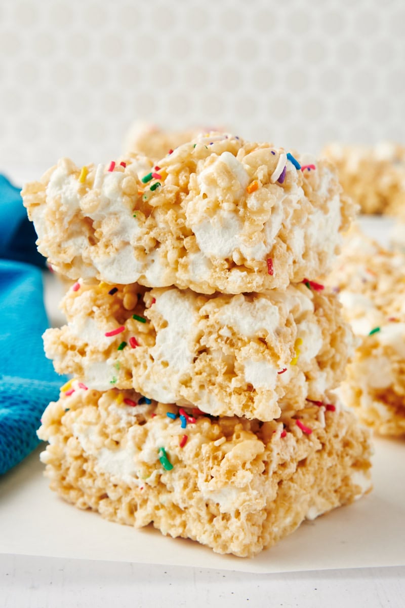 stack of three rice crispy treats