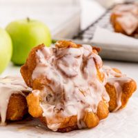 close-up of a maple-glazed apple fritter