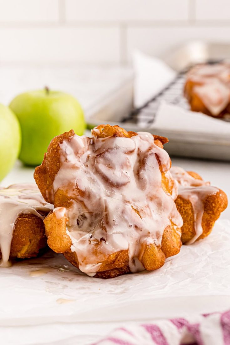 close-up of a maple-glazed apple fritter